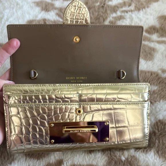 Henri Bendel Gold Clutch/Crossbody with Crocodile Embossing - Picture 3 of 4